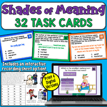 Preview of Shades of Meaning Task Cards: Synonyms Practice for 4th, 5th, and 6th Grade