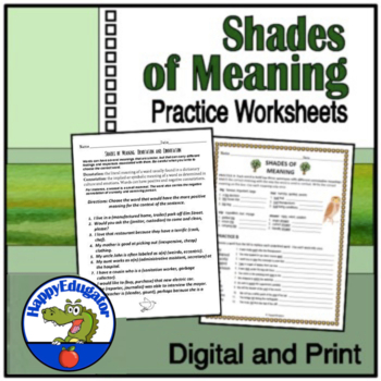 Preview of Shades of Meaning Vocabulary Activity Worksheets with Easel Activity