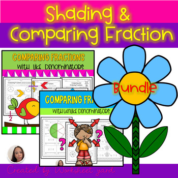 Preview of Shading & Comparing Fractions with Like and Unlike Denominators Grade 3 Fun pack