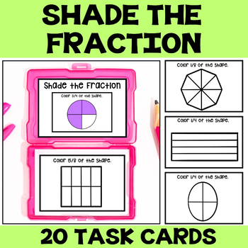 Preview of Shading Fractions Task Box, Fractions Task Cards, Color the Fraction Center