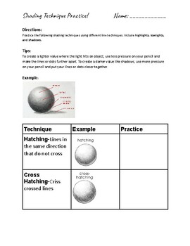 Preview of Shading Technique Worksheet