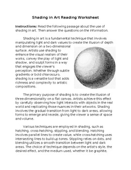 Preview of Shading in Art Reading Worksheet **Editable**