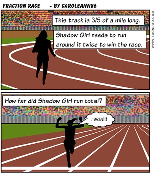 Preview of Shadow Girl race comic strip word problem adding fractions and mixed numbers