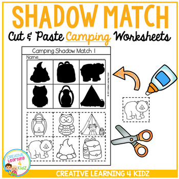 shadow matching camping cut paste worksheets by creative learning 4 kidz
