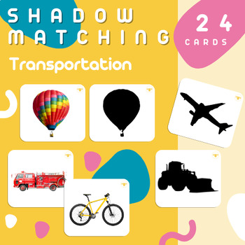 Preview of Shadow Matching Cards | Transportation | Vehicles | 12 Pairs | Montessori Tool