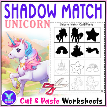 Preview of Shadow Matching Fairy Tales - Unicorn - Cut & Paste Activities Worksheet NO PREP