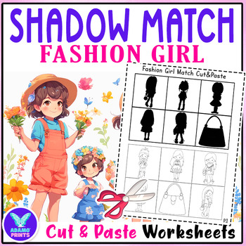 Preview of Shadow Matching Fashion Girl Cut & Paste Activities Worksheet NO PREP