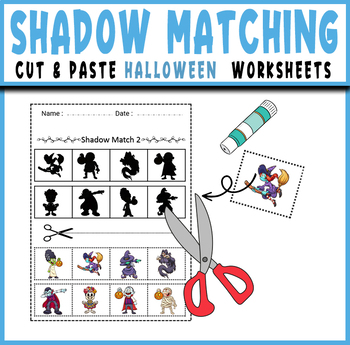 Shadow Matching Halloween Cut & Paste Worksheets- Activities Games