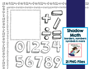 Preview of Shadow Math Signs - Borders, Page Dividers, Numbers & Symbols (21 PNG Files)