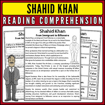 Preview of Shahid Khan Nonfiction Reading Passage & Quiz for AAPI Heritage Month