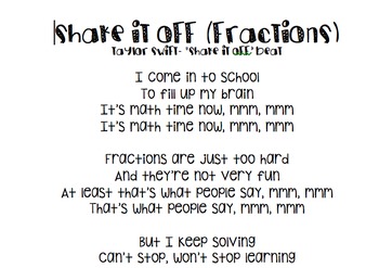 Shake It Off Fractions Lyrics By Miss Papeck Teachers Pay Teachers