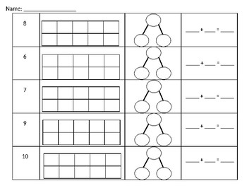 Preview of Shake and Spill number bond, 10 frame, equation numbers 6-10