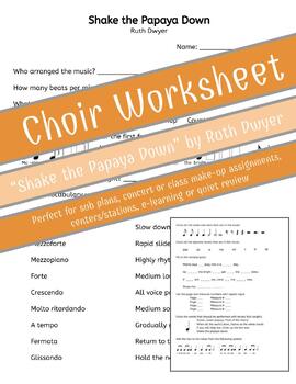 Preview of Shake the Papaya Down | Choir Worksheet | Ruth Dwyer