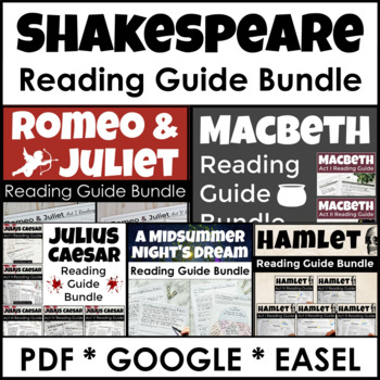 Preview of Shakespeare Reading Guides, Romeo & Juliet, Macbeth, Hamlet Julius Caesar & More