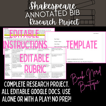 Preview of Shakespeare Annotated Bibliography - Use Alone or with Any Play!!