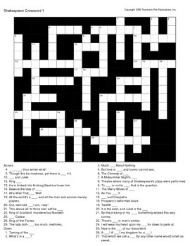 Shakespeare Crossword 1 by Teacher s Pet Publications TpT
