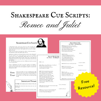 Preview of Shakespeare Cue Script: Romeo and Juliet