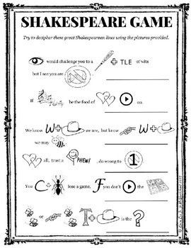 Shakespeare Game Puzzle Worksheet By Mrworksheet Tpt