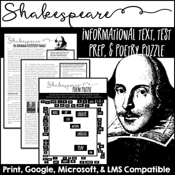 Preview of Shakespeare Informational Text, Test Prep, Close Reading, and Poem Puzzle
