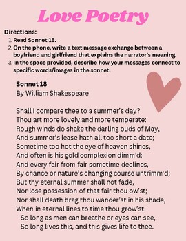 Preview of Shakespeare, Love Poetry and Text Messages