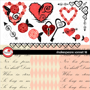Preview of Shakespeare Sonnet 18 Digital Paper and Clipart by Poppydreamz