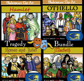 Preview of Shakespeare TRAGEDY Clip-Art BUNDLE!  Othello, Romeo/Juliet, Hamlet, Macbeth!