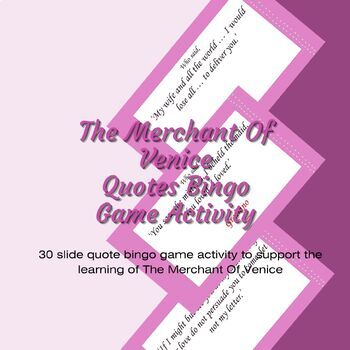 Preview of Shakespeare The Merchant Of Venice Quotes Bingo Game Activity