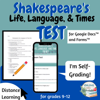 Preview of Shakespeare Unit Test (for Google Forms™) Distance Learning