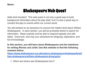 Preview of Shakespeare Webquest