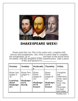 Preview of Shakespeare & HIs Sonnets:  An Introduction for Middle School Distance Learning