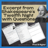 Shakespeare's 12th Night Excerpt with Questions: Print and