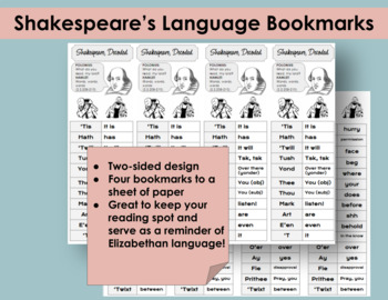 Preview of Shakespeare's Language Bookmarks