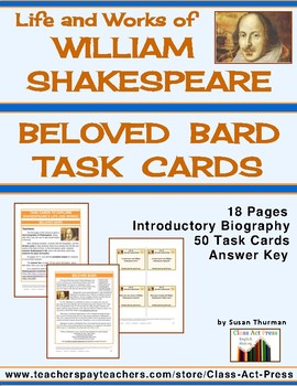 Preview of Shakespeare's Life and Works | 50 Task Cards | Worksheets | Printables