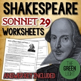 Shakespeare's Sonnet 29 Worksheet, Packet, Lesson Plan
