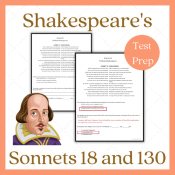 Preview of Shakespeare's Sonnets 18 and 130; test prep