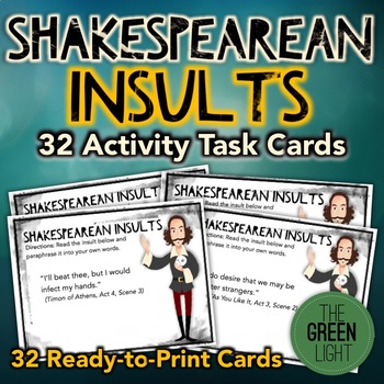 Preview of Shakespearean Insults Task Cards: Fun Translation Activity, Bell-Ringers