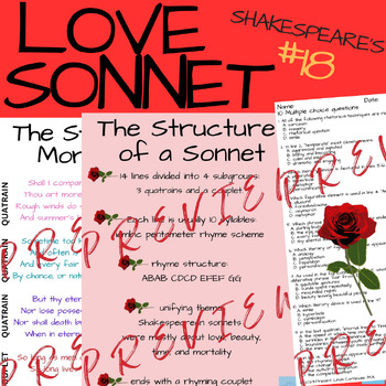 Preview of Middle & High School Valentine's Day Activities-Shakespearean Sonnet Analysis