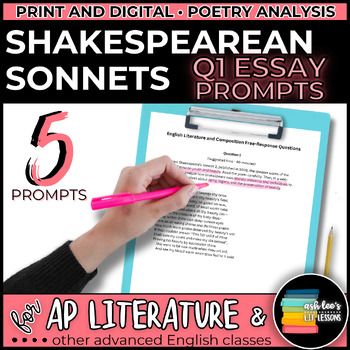 Preview of Shakespearean Sonnets | Q1 Essay Prompts | AP Lit Poetry Analysis | 5 Poems