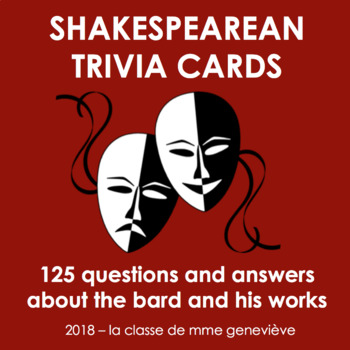 Preview of Shakespearean Trivia Cards - a pack of 125 questions and answers