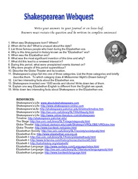 Preview of Shakespearean Webquest