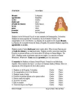 Preview of Shakira Biography in Easy Spanish (Present Tense Only)