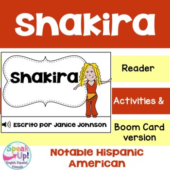 Preview of Shakira Reader Hispanic Heritage Month Printable & Boom Cards w Audio | Spanish