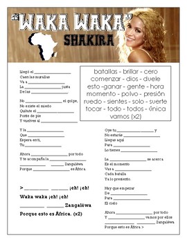 Shakira Waka Waka Cloze Song Sheet By Brian Herrig Tpt
