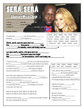 Dekan skarpt Råd Shakira & Wyclef Jean - Será Será (Hips Don't Lie) Cloze Song Sheet!  Spanish!