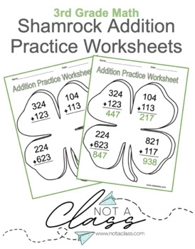 Preview of Shamrock Addition Practice Worksheets, 3rd Grade, Editable | St. Patrick's Day