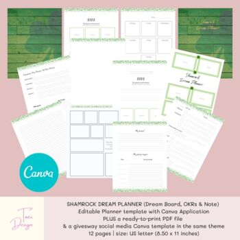 Preview of Shamrock Dream Planner: Goal Planner Canva Template & PDF