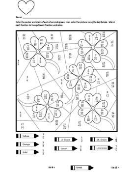 equivalent fractions worksheet coloring pages