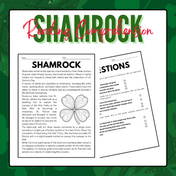 Preview of Shamrock Reading Comprehension | St. Patrick's Day Activities