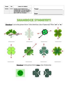 Preview of Shamrock Symmetry - 4.G.A.3 - Worksheet ONLY
