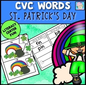 Preview of St. Patrick's Day Kindergarten CVC Words Centers & Boom™ Cards